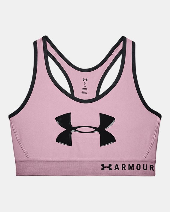 Damen Armour® Mid Sport-BH mit Schlüsselloch-Design und Grafik, Pink, pdpMainDesktop image number 8